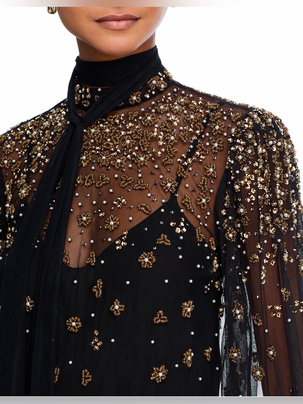 FARM Rio Black Embroidered Bubble Tulle Blouse - Picture 4 of 5